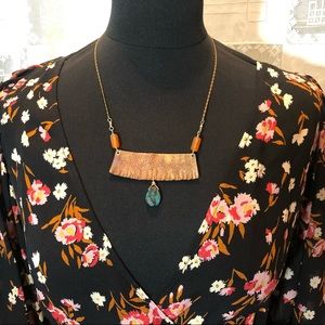 Handmade Forged Copper Necklace with Carnelian & Chrysocolla Beads